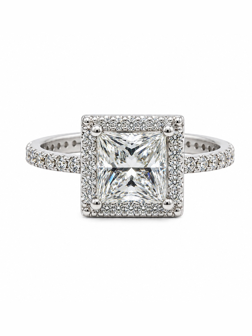 4.04 CTW Princess Cut Moissanite Halo Ring 925 Sterling Silver Sz 6